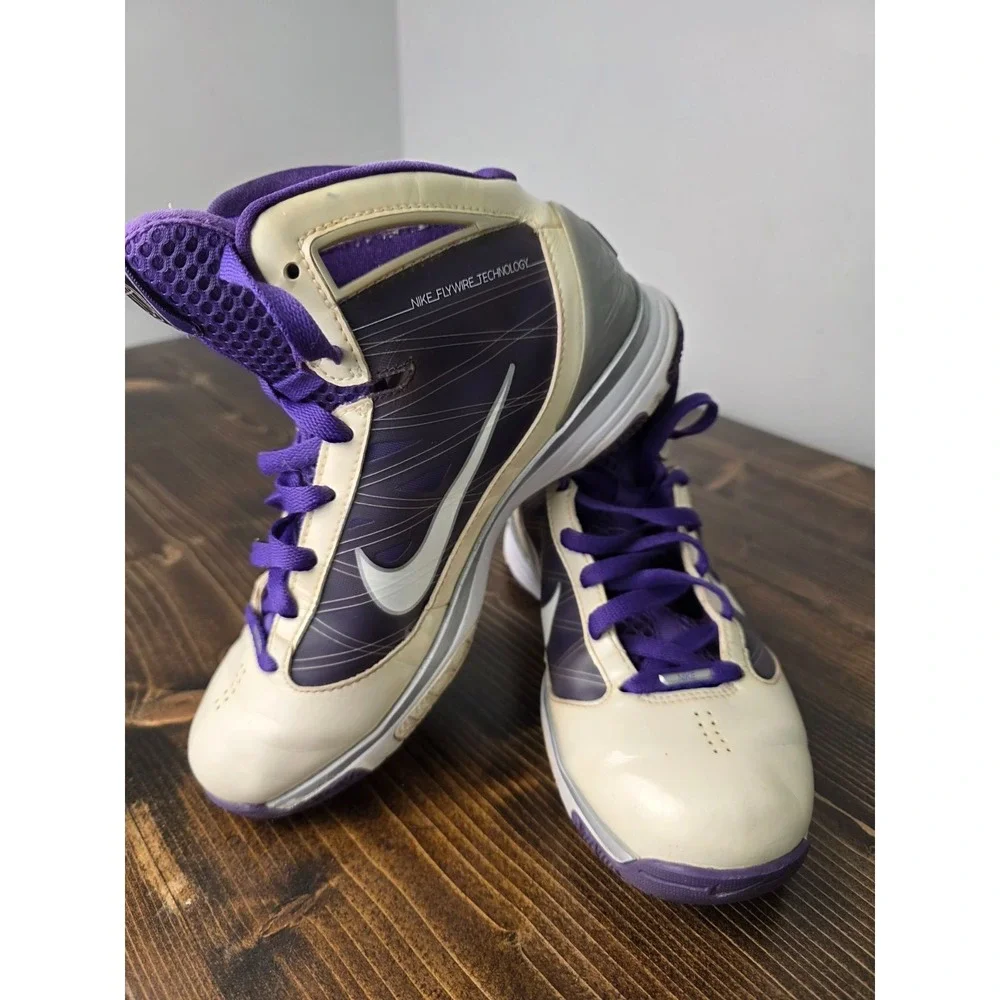 Nike Flywire Hyperize Youth Basketball Sneakers Size 6 White Purple‎ Shoes